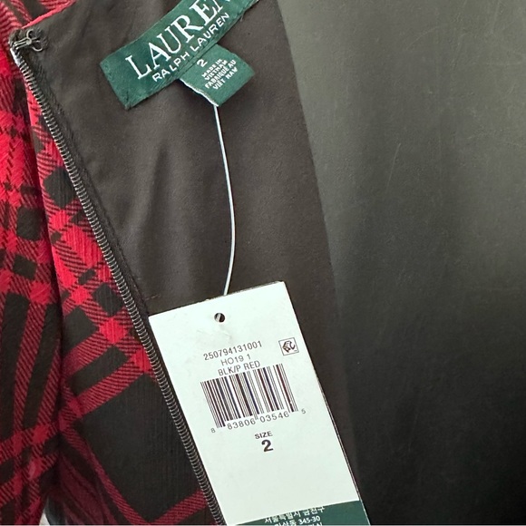 Ralph Lauren red plaid chiffon dress belted flatter short sleeve size 2 - Picture 12 of 14